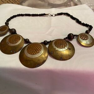 Artisan Gold and Brown Disc Necklace